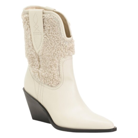 FREE PEOPLE Leather Pitchfork Point Shearling Boots - Picture 1 of 3